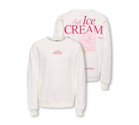 Sweatshirt KIDS ONLY "KOGPHILEA LIFE L/S LOOSE UB VD SWT", Mädchen, Gr. 122/128, weiß (cloud dancer print:icecream), Sweatware, Obermaterial: 80% Baumwolle, 20% Polyester, bedruckt, regular fit normal