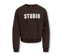 Sweatshirt KIDS ONLY "KOGSWEAT LS CREW OVZ STAT SWT NOOS", Mädchen, Gr. 122/128, coffee bean print:studio, terry emb., Sweatware, Obermaterial: 60% Baumwolle, 40% Polyester, bedruckt, loose fit normal