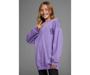Sweatshirt KIDSWORLD "Rückenprint Sweatshirt", Mädchen, Gr. 140/146, lila, angeraute Sweatware, Obermaterial: 100% Baumwolle, bedruckt, lässig geschnitten Po-bedeckend, Rundhals, angesetztes Bündchen,
