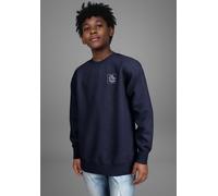 Sweatshirt KIDSWORLD "Rundhals Sweatshirt", Jungen, Gr. 176/182, blau (marine), angeraute Sweatware, Obermaterial: 60% Baumwolle, 40% Polyester, unifarben, Basic, Basic hüftlang, Rundhals, Rippbündche