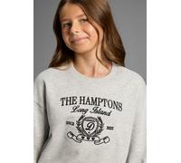 Sweatshirt KIDSWORLD "Sweatshirt mit hochwertiger Stickerei", Mädchen, Gr. 128/134, grau (hellgrau meliert), Sweatware, Obermaterial: 95% Baumwolle, 5% Viskose, bestickt, bequem hüftlang, Rundhals, Ri