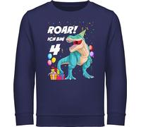 Sweatshirt Kinder Pullover für Jungen Mädchen - 4. Geburtstag - Ich bin 4 Jahre - T-Rex Dinosaurier Dino - 116 (5/6 Jahre) - Navy Blau - kindershirt langarm vier pulli geburtstags 4.geburtstag