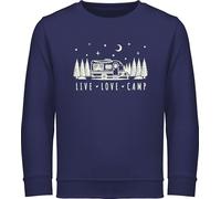 Sweatshirt Kinder Pullover für Jungen Mädchen - Camping - Live, Love, Camp - Wohnmobil Camper Ausrüstung - 104 (3/4 Jahre) - Navy Blau - campingfans wohnwagen campen mit zelten motiv geschenke