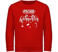 Sweatshirt Kinder Pullover für Jungen Mädchen - Frohe Weihnachten I Weihnachtsmotiv - 140 (9/11 Jahre) - Rot - weihnachtssweater Christmas weihnacht Baumwolle weihanachtspulli Weihnachts Langarm