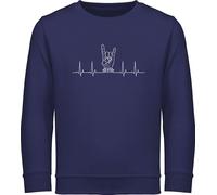 Sweatshirt Kinder Pullover für Jungen Mädchen - & - Herzschlag Heavy Metal Handzeichen Pommesgabel I Metalfan Geschenk Metal Head I Rockiges Geschenk Rocker I Rock Fan - 128 (7/8 Jahre) - Navy Blau