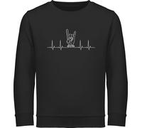 Sweatshirt Kinder Pullover für Jungen Mädchen - & - Herzschlag Heavy Metal Handzeichen Pommesgabel I Metalfan Geschenk Metal Head I Rockiges Geschenk Rocker I Rock Fan - 140 (9/11 Jahre) - Schwarz