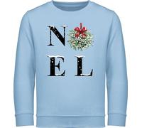 Sweatshirt Kinder Pullover für Jungen Mädchen - Motiv Schriftzug Noel mit Mistelkranz I Weihnachtsmotiv Geschenke Wintermotiv I Weihnachten Geschenk Weihnachtszeit I Winter Geschenk - 128 (7/8