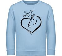 Sweatshirt Kinder Pullover für Jungen Mädchen - Pferd Pferde - Pferdeportrait im Herz - 128 (7/8 Jahre) - Hellblau - pferdepullover reiten pferdeherz pulli reitersachen pferdeliebhaber pferdetasse