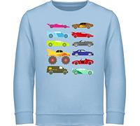 Sweatshirt Kinder Pullover für Jungen Mädchen - Traktor Bagger Co. - Rennwagen und Trucks - 104 (3/4 Jahre) - Hellblau - fahrzeuge auto kinderpullover flugzeugen rennauto pulli baumwolle junge