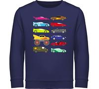Sweatshirt Kinder Pullover für Jungen Mädchen - Traktor Bagger Co. - Rennwagen und Trucks - 116 (5/6 Jahre) - Navy Blau - fahrzeuge auto kinderpullover flugzeugen rennauto pulli baumwolle junge