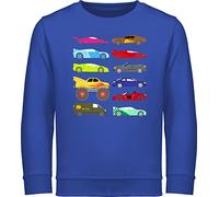 Sweatshirt Kinder Pullover für Jungen Mädchen - Traktor Bagger Co. - Rennwagen und Trucks - 128 (7/8 Jahre) - Royalblau - fahrzeuge auto kinderpullover flugzeugen rennauto pulli baumwolle junge