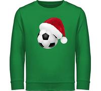 Sweatshirt Kinder Pullover für Jungen Mädchen - Weihnachten Geschenke Christmas - Fußball mit Weihnachtsmütze Glitzeroptik - 140 (9/11 Jahre) - Grün - weihnachtssweatshirt weihnachtsmotiv