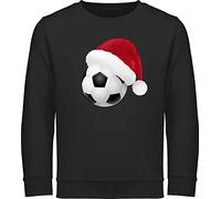 Sweatshirt Kinder Pullover für Jungen Mädchen - Weihnachten Geschenke Christmas - Fußball mit Weihnachtsmütze Glitzeroptik - 140 (9/11 Jahre) - Schwarz - weihnachtssweatshirt weihnachtsmotiv