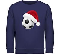 Sweatshirt Kinder Pullover für Jungen Mädchen - Weihnachten Geschenke Christmas - Fußball mit Weihnachtsmütze Glitzeroptik - 128 (7/8 Jahre) - Navy Blau - weihnachtssweatshirt weihnachtsmotiv