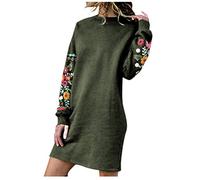 Sweatshirt Kleid Damen Verdickte Frühlings- und Herbst-Winter-Kleider - Besticktes Langarm Casual Blumenstickerei Solide Winterpulli Schlankes Gerades Ladies Kleid S-4XL