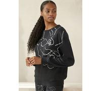 Sweatshirt LASCANA, Damen, Gr. 32/34, schwarz, Sweatware, Obermaterial: 100% Baumwolle, unifarben, bedruckt, feminin, Basic normal, Rundhals, Langarm Bündchen, Sweatshirts, mit Druck, Loungewear (1653
