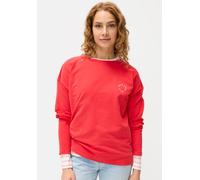 Sweatshirt LASCANA, Damen, Gr. 36/38, bunt (rot, flieder), Sweatware, Obermaterial: 95% Baumwolle, 5% Elasthan, bestickt, unifarben, figurumspielend hüftlang, Rundhals, Sweatshirts Sweatshirt, mit kle