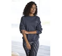 Sweatshirt LASCANA, Damen, Gr. 36/38, grau (anthrazit), Sweatware, Obermaterial: 60% Baumwolle, 40% Polyester, unifarben, bestickt, casual, bequem hüftlang, Rundhals, Langarm Rippbündchen, Sweatshirts