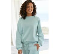 Sweatshirt LASCANA "-Pullover" Gr. 36/38, grün (mint) Damen Sweatshirts mit seitlichem Rippeinsatz und Logo-Print (91825348-36)