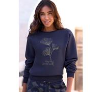 Sweatshirt LASCANA, Damen, Gr. 36/38, marine, Sweatware, Obermaterial: 60% Baumwolle, 40% Polyester, bedruckt, unifarben, hüftlang, Rundhals, Rippbündchen, Sweatshirts Sweatshirt, mit glänzenden Druck
