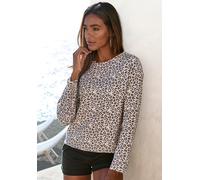 Sweatshirt LASCANA Gr. 40/42, beige (beige, schwarz), Damen, Sweatware, Obermaterial: 50% Baumwolle, 50% Polyester, gemustert, bedruckt, Sweatshirts, Langarmshirt in locker sitzendem Schnitt, Loungewe