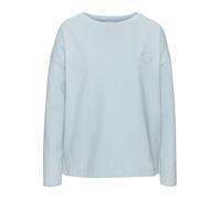 Sweatshirt LASCANA, Damen, Gr. 44/46, blau (hellblau, creme), Sweatware, Obermaterial: 95% Baumwolle, 5% Elasthan, unifarben, bestickt, modisch, figurumspielend hüftlang, Rundhals, Langarm, Sweatshirt