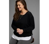 Sweatshirt LAURA SCOTT CURVE, Damen, Gr. 44/46, schwarz und weiß, Sweatware, Obermaterial: 80% Baumwolle, 20% Polyester. Bluseneinsatz: 100% Baumwolle, unifarben, Basic, bequem Po-bedeckend, Rundhals,