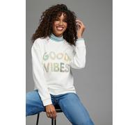 Sweatshirt LAURA SCOTT, Damen, Gr. 36/38, weiß (beige), angeraute Sweatware, Obermaterial: 60% Baumwolle, 40% Polyester. Bündchen: 95% Baumwolle, 5% Elasthan, lässig geschnitten hüftlang, Rundhals, Ri