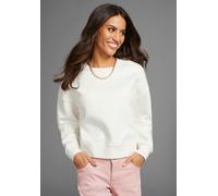 Sweatshirt LAURA SCOTT, Damen, Gr. 40/42, weiß (sanftes weiß), angeraute Sweatware, Obermaterial: 80% Baumwolle, 20% Polyester, unifarben, Basic, lässig geschnitten, Rundhals, Rippbündchen, Sweatshirt