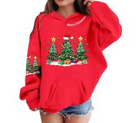 Sweatshirt Mädchen 134, Hoodie Kinder 146 Kapuzenpullover Langarm Bedruckt Weicher Fleece Lockere Passform Gemütliches Kinder-Urlaubs-Party-Outfit Festliches Oberteil (Rot 11-12 Jahre)