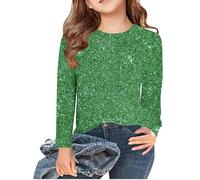 sweatshirt mädchen 98/104, Langarmshirt Mädchen Pailletten Rundhalsausschnitt Pullover Herbst und Winter Glitzershirt Party Oberteile Tops Langarm Sweatshirt Lässig Kinderkleidung, Grün, 3 Jahre