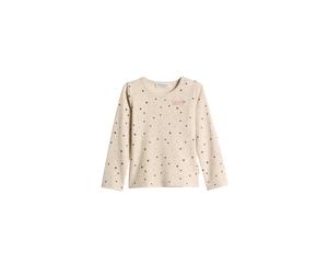 Sweatshirt MARC O'POLO "aus feinem Ripp-Jersey", Mädchen, Gr. 104/110, beige, Obermaterial: 96% Baumwolle, 4% Elasthan, bedruckt, slim fit, Rundhals, normaler Saum, Sweatshirts Sweatshirt (98987839-10