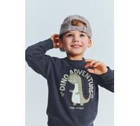 Sweatshirt MARC O'POLO, Jungen, Gr. 116/122, grau (schwarz navy), Sweatware, Obermaterial: 100% Baumwolle, normal, Rundhals, Sweatshirts Sweatshirt, Großer Dino-Print mit auffälligem Schriftzug (22890