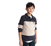 Sweatshirt MARC O'POLO, Jungen, Gr. 152, beige (schwarz navy), Sweatware, Obermaterial: 100% Baumwolle, normal, Bündchen, Sweatshirts Sweatshirt, mit Polokragen und Blockstreifen (69343348-152) schwar