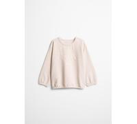 Sweatshirt MARC O'POLO, Mädchen, Gr. 128/134, beige, Sweatware, Obermaterial: 95% Baumwolle, 5% Elasthan, meliert, normal, Rundhals, Rippbündchen, Sweatshirts Sweatshirt, Tonale „Smile“-Stickerei mit 
