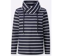 Sheego Sweatshirt mit überlappendem Rollkragen 52 marine-weiß-geringelt