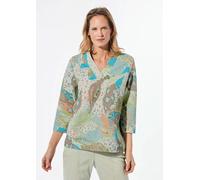 Print-Shirt GOLDNER "Modernes Blusenshirt mit Allover-Print", Damen, Gr. 42, grün (graugrün, gemustert), Obermaterial: 50% Baumwolle CO. 47% Polyester PES. 3% Elasthan EL., V-Ausschnitt, Sonstiges, Sh