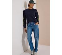 Sweatshirt CECIL, Damen, Gr. XS (36), blau (urban dunkelblau), Sweatware, 65% Baumwolle, 35% Polyester, bedruckt, comfort fit, Rundhals, Bündchen, Sweatshirts Sweatshirt, mit Rundhalsausschnitt, Topse