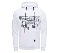 Trendiger Hoodie für Herren mit plakativem Frontprint Kapuzen-Pullover mit Kängurutasche Sweater 19138 Weiß XL