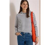 Sweatshirt CECIL, Damen, Gr. S (38), schwarz-weiß (vanilleweiß), Web, 65% Baumwolle, 35% Polyester, gestreift, normal, ohne Ausschnitt, abgesteppt, Sweatshirts Sweatshirt, im Streifendesign (67454027-