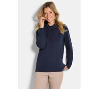 Kurzarmshirt GOLDNER "Langarm Viskose-Pullover, Stehbund", Damen, Gr. 46, blau (marine), Obermaterial: 70% Viskose CV. 25% Polyester PES. 5% Elasthan EL., Modisch, Sonstiges, Shirts, Sportive Kordel (