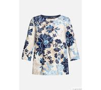 Sweatshirt BETTY BARCLAY "Damen mit Rippenstruktur", Damen, Gr. 38, beige, blau, Steppware, Obermaterial: 75% Viskose, 20% Polyester, 5% Elasthan, gerade normal, U-Boot-Ausschnitt, Sweatshirts Sweatsh