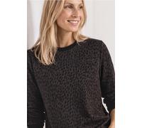 Sweatshirt STREET ONE, Damen, Gr. 36, braun (molten earth), Sweatware, 85% Baumwolle, 15% Polyester, comfort fit, Rundhals, Rippbündchen, Sweatshirts Sweatshirt, mit Leomuster, Topseller (81610918-36)