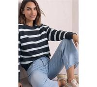 Sweatshirt STREET ONE, Damen, Gr. 46, schwarz-weiß (schwarzest blau), Sweatware, 83% Baumwolle, 17% Polyester, gestreift, normal, Rundhals, Rippbündchen, Sweatshirts Sweatshirt, im Streifen-Design, To