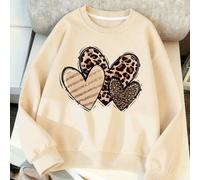 Sweatshirt mit Rundhalsausschnitt und Leopard Muster für Tween Mädchen, Herzmuster, lässiges und bequemes Herbst- und Winter-Outfit, süße Kleidung, we