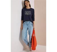 Sweatshirt CECIL, Damen, Gr. 3XL (48), blau (urban dunkelblau), Web, 65% Baumwolle, 35% Polyester, bedruckt, normal, Rundhals, abgesteppt, Sweatshirts Sweatshirt, mit Tunnelzug am Saum (55395405-XXXL)