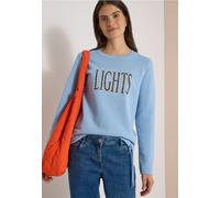 Sweatshirt CECIL, Damen, Gr. L (42), blau (easy blau), Web, 65% Baumwolle, 35% Polyester, bedruckt, normal, Rundhals, abgesteppt, Sweatshirts Sweatshirt, mit Tunnelzug am Saum (37875210-L) easy blau