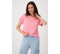 Sweatshirt MONARI "Sweatshirt Basic Kette", Damen, Gr. 44, rot (coral pink), Sweatware, Obermaterial: 52% Modal, 42% Polyester, 6% Elasthan, unifarben, modisch, regular fit normal, Rundhals, Kurzarm a