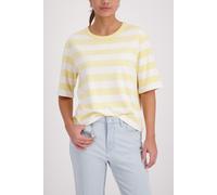 Sweatshirt MONARI "Sweatshirt Basic Ringel", Damen, Gr. 46, pastgelbger, Sweatware, Obermaterial: 83% Viskose, 14% Polyester, 3% Elasthan, geringelt, regular fit taillenbedeckt, Rundhals, eingesetzt a