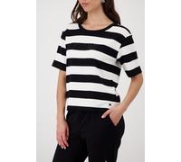 Sweatshirt MONARI "Sweatshirt Basic Ringel+Schmuck", Damen, Gr. 46, schwarz-weiß (schwarz weiß gestreift), Web, Obermaterial: 80% Viskose, 15% Polyester, 5% Elasthan, gemustert, gestreift, mehrfarbig,